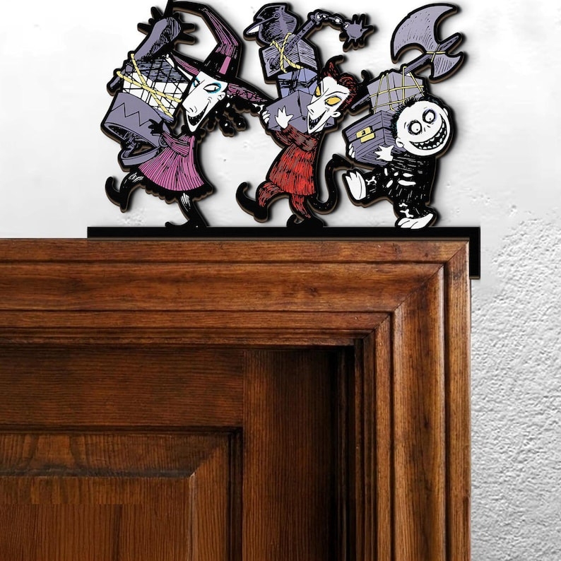 Nightmare Before Christmas Custom Wooden Door Corner Sign, Lock Shock Barrel Personalized Kids Room Name Sign, Halloween Nursery Decor