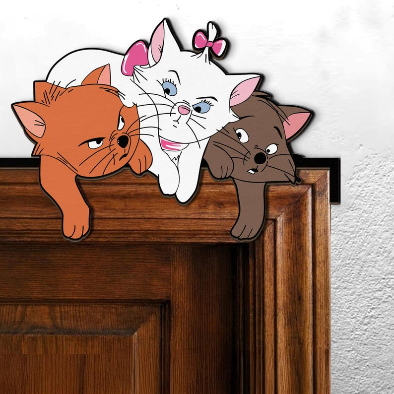 Aristocats Door Corner Sign, Marie Toulouse Berlioz Peeking Cats, The Aristocats Peekaboo Door Topper, Kids Room Nursery Wall Decor