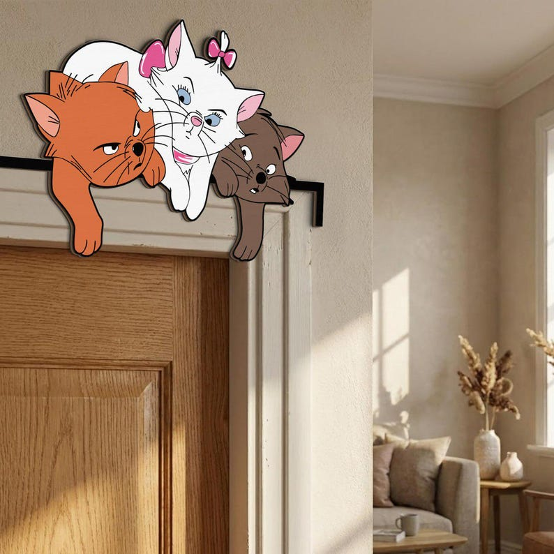 Aristocats Door Corner Sign, Marie Toulouse Berlioz Peeking Cats, The Aristocats Peekaboo Door Topper, Kids Room Nursery Wall Decor
