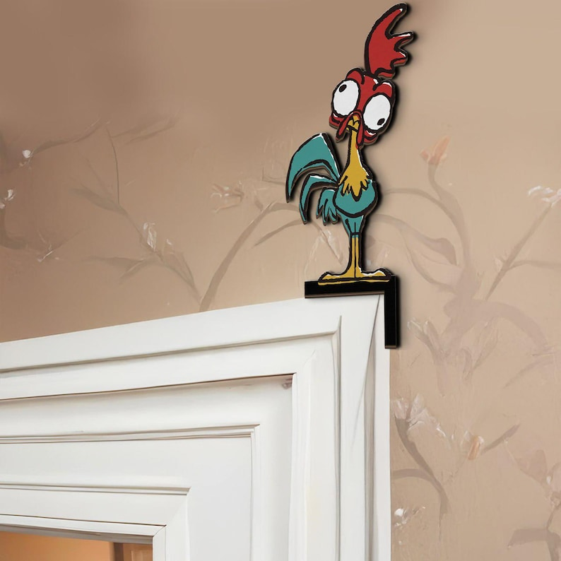Hei Hei Door Corner Sign, Moana Hei Hei Peeking, Moana Rooster Room Decor, Wooden Kids Nursery Door Topper
