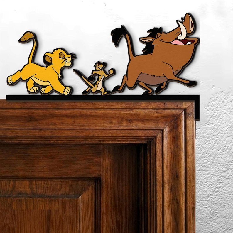 Hakuna Matata Door Corner Sign, Simba Timon & Pumbaa Peeking, Lion King Kids Room Decor