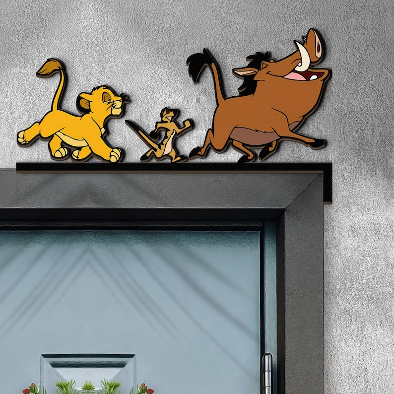 Hakuna Matata Door Corner Sign, Simba Timon & Pumbaa Peeking, Lion King Kids Room Decor