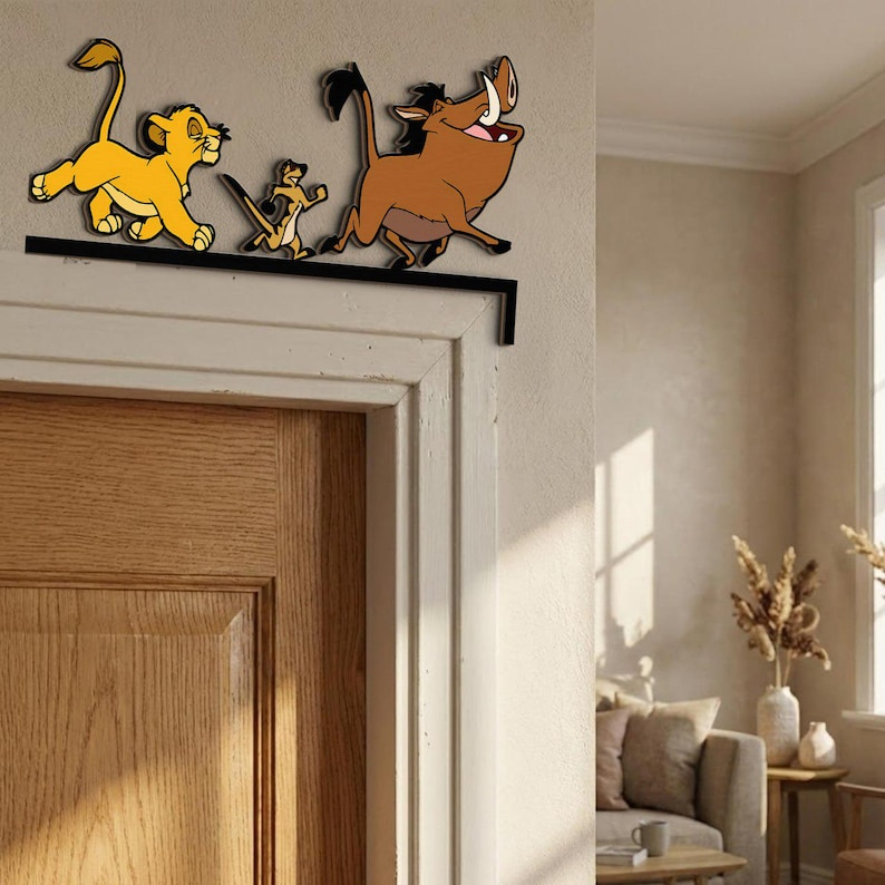 Hakuna Matata Door Corner Sign, Simba Timon & Pumbaa Peeking, Lion King Kids Room Decor