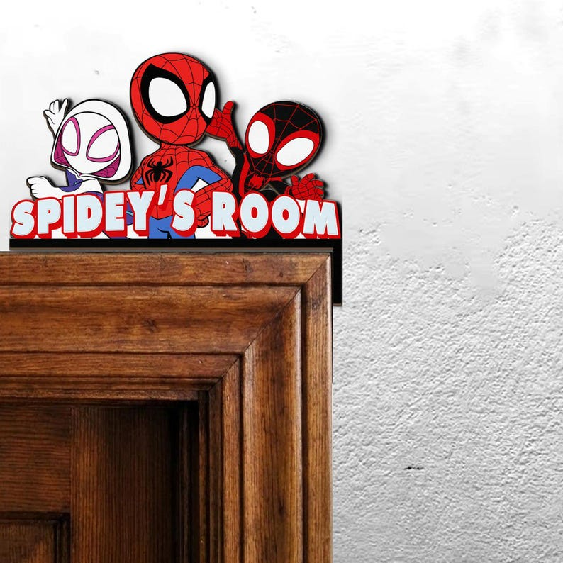 Personalized Spidey and His Amazing Friends Spidey's Room Door Corner Sign - Custom Wooden Door Topper, Kids Bedroom Decor