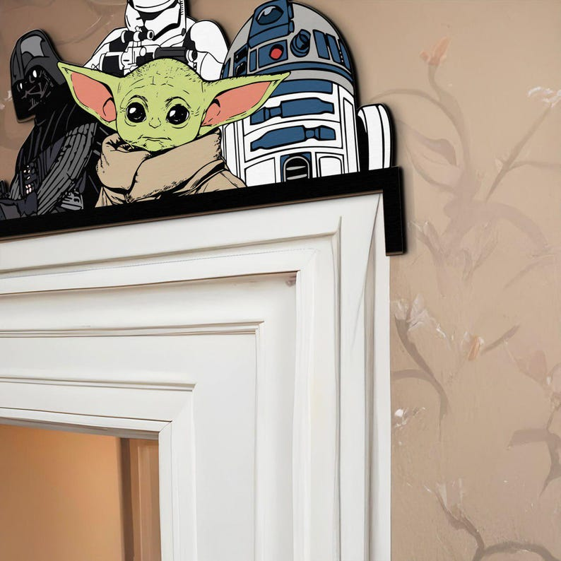 Star Wars Door Corner Sign, Grogu Baby Yoda Darth Vader Stormtrooper R2-D2 Shelf Sitter, Wall Decor, Kids Room Nursery Sign