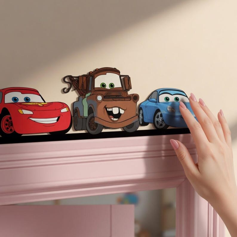 Racing Cars Door Sitter Decor, Lightning Fast Nursery Shelf Sitter, Tow Truck and Friends Door Topper, Custom Toddler Bedroom Wall Art