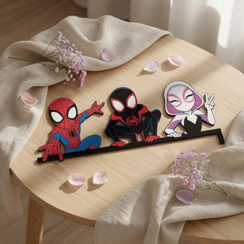 Superhero Door Corner Decor, Spider and Friends Corner Sign, Kids Room Shelf Sitter, Custom Superhero Bedroom Decor