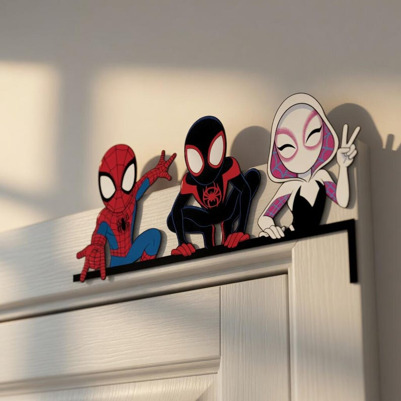 Superhero Door Corner Decor, Spider and Friends Corner Sign, Kids Room Shelf Sitter, Custom Superhero Bedroom Decor