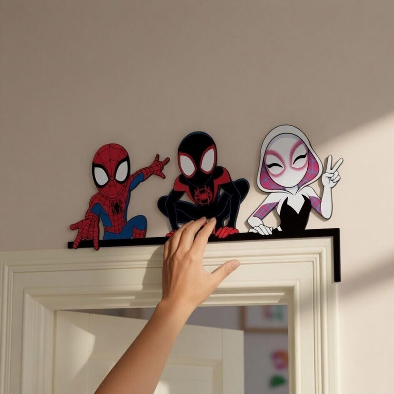Superhero Door Corner Decor, Spider and Friends Corner Sign, Kids Room Shelf Sitter, Custom Superhero Bedroom Decor