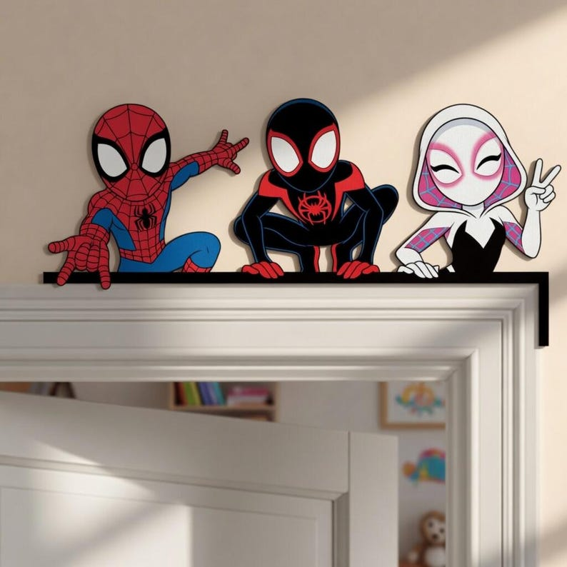 Superhero Door Corner Decor, Spider and Friends Corner Sign, Kids Room Shelf Sitter, Custom Superhero Bedroom Decor