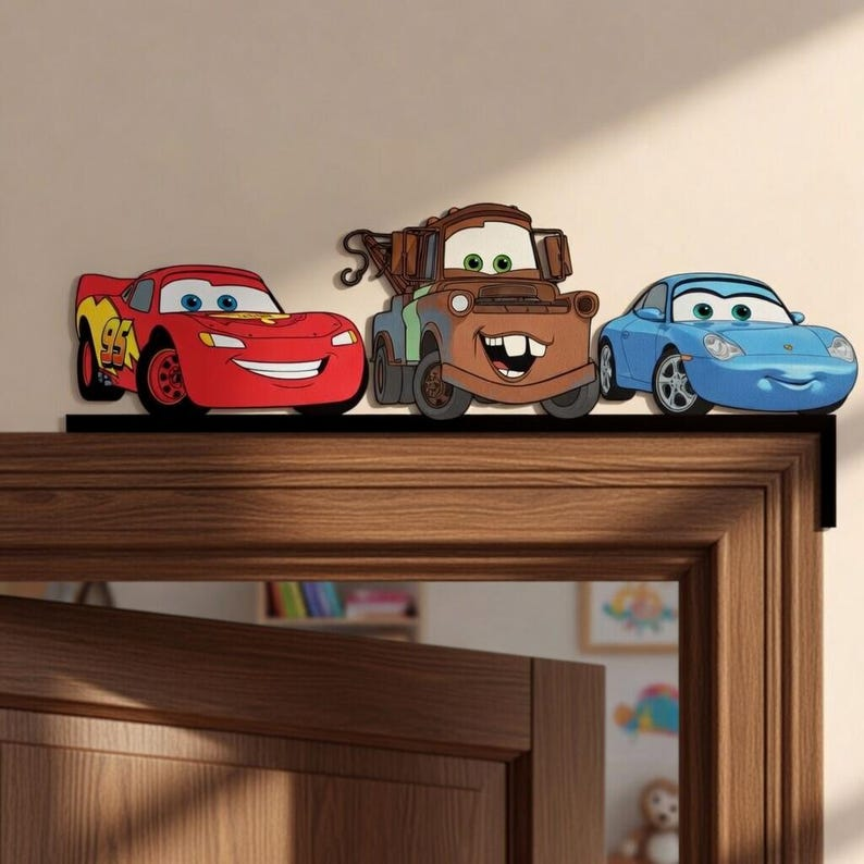 Racing Cars Door Sitter Decor, Lightning Fast Nursery Shelf Sitter, Tow Truck and Friends Door Topper, Custom Toddler Bedroom Wall Art