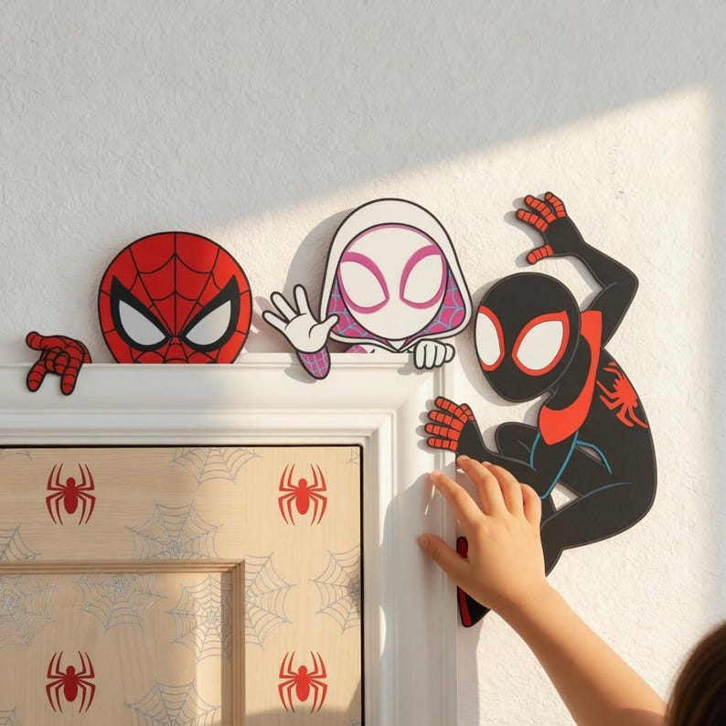 Spiderman Door Corner Sign, Spidey and Friends Corner Sign, Custom Marvel Spiderman Bedroom Decor