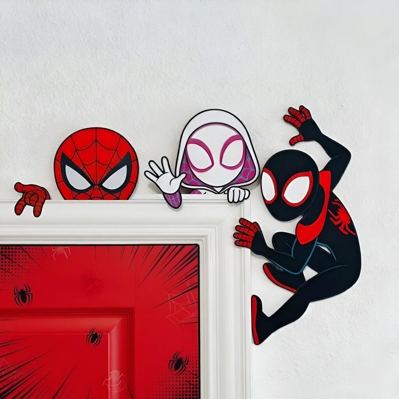 Spiderman Door Corner Sign, Spidey and Friends Corner Sign, Custom Marvel Spiderman Bedroom Decor