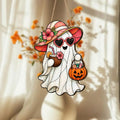 Floral Ghost Door Hanger, Wooden Halloween Porch Decor