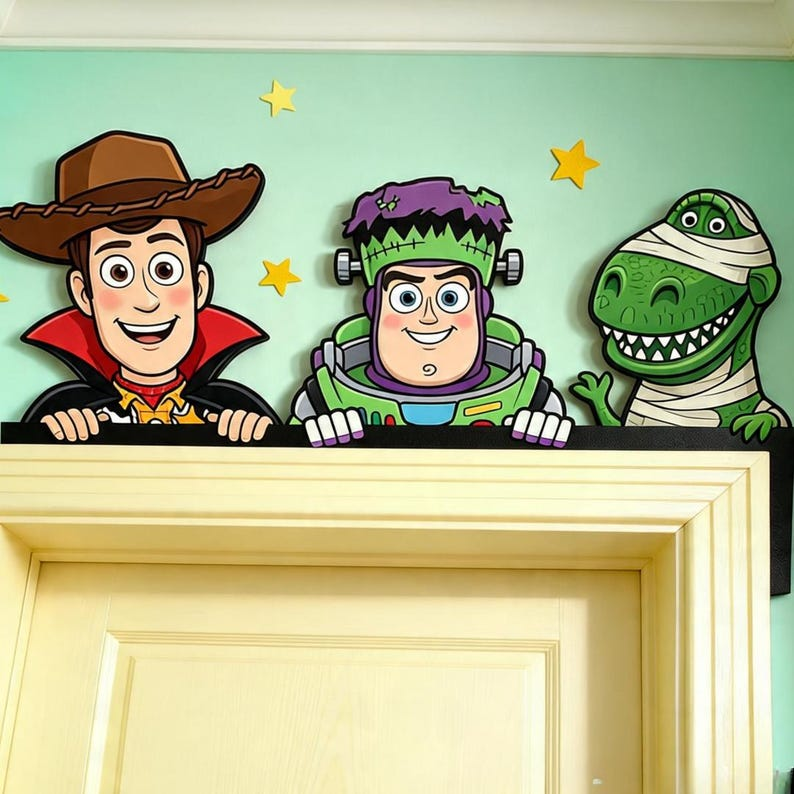Toys Story Halloween Door Topper, Toys Story Door Corner Sign, Halloween Wooden Nursery Door Decor, Peekaboo Spooky Wall Decor