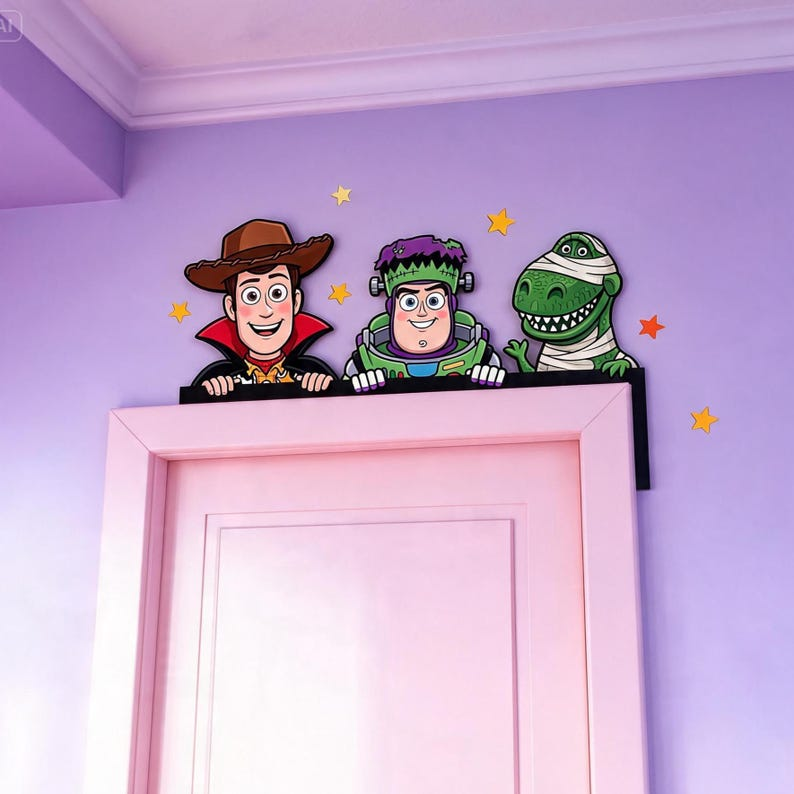 Toys Story Halloween Door Topper, Toys Story Door Corner Sign, Halloween Wooden Nursery Door Decor, Peekaboo Spooky Wall Decor