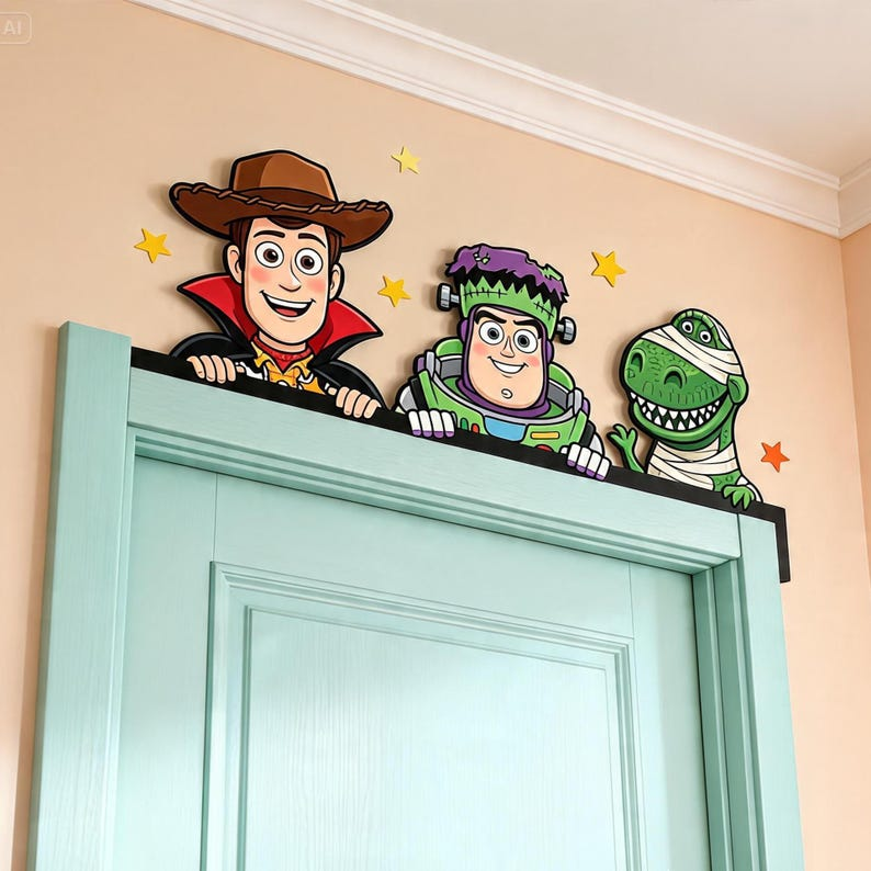 Toys Story Halloween Door Topper, Toys Story Door Corner Sign, Halloween Wooden Nursery Door Decor, Peekaboo Spooky Wall Decor