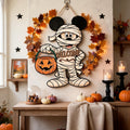 Personalized Spooky Mickey Mouse Door Hanger, Cute Halloween Ghost Sign, Mickey Halloween Decor with Pumpkin