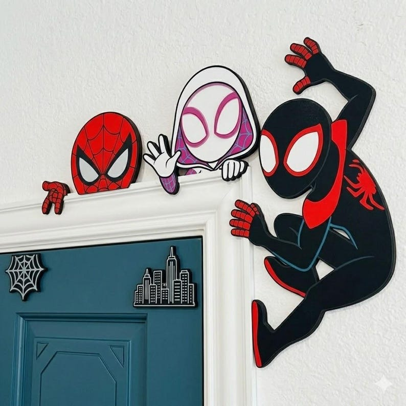 Spiderman Door Corner Sign, Spidey and Friends Corner Sign, Custom Marvel Spiderman Bedroom Decor