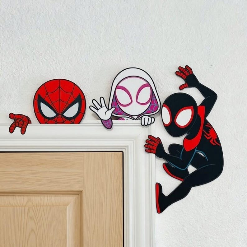 Spiderman Door Corner Sign, Spidey and Friends Corner Sign, Custom Marvel Spiderman Bedroom Decor