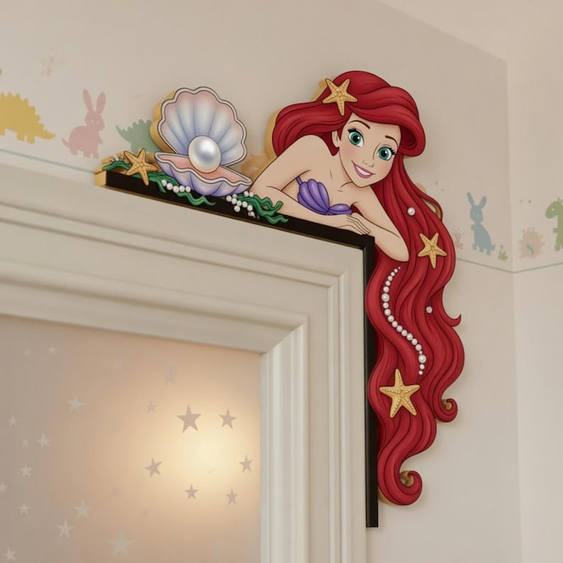 Personalised Princess Room Sign, Mermaid Door Corner, Princess Door Corner Sign, Ariel Door Sign, Wood Door Topper, Princess Door Topper