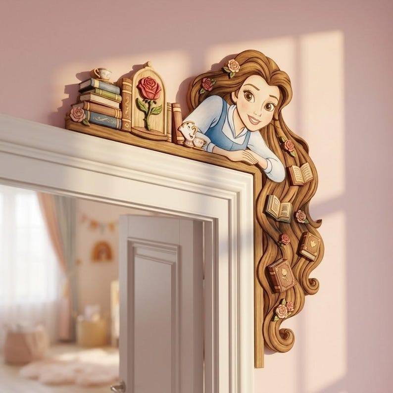 Belle Door Sign, Princess Room Signs, Princess Door Corner Sign, Personalised Princess Room Sign, Wood Door Topper, Princess Door Topper