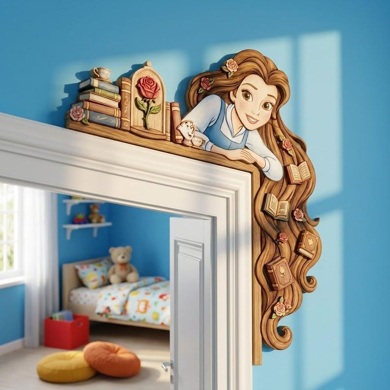 Belle Door Sign, Princess Room Signs, Princess Door Corner Sign, Personalised Princess Room Sign, Wood Door Topper, Princess Door Topper