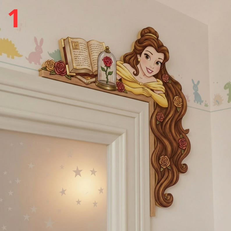 Belle Door Sign, Princess Room Signs, Princess Door Corner Sign, Personalised Princess Room Sign, Wood Door Topper, Princess Door Topper