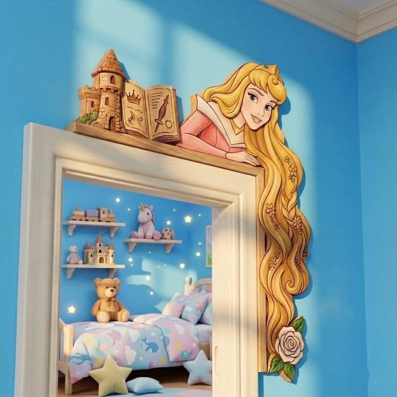 Aurora Door Sign, Princess Room Signs, Princess Door Corner Sign, Personalised Princess Room Sign, Wood Door Topper, Princess Door Topper