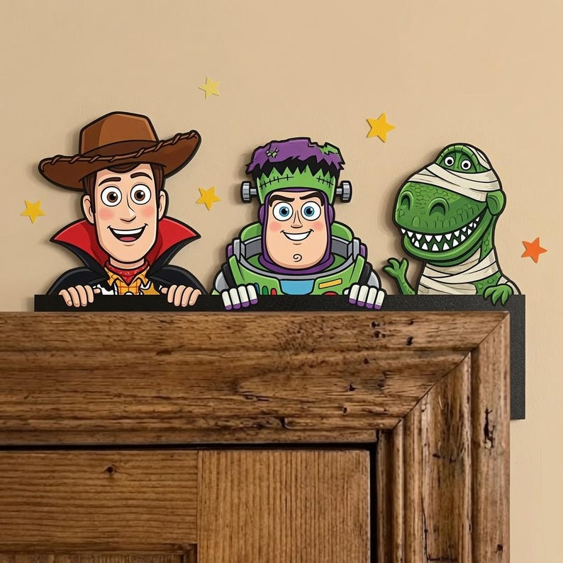 Toys Story Halloween Door Topper, Toys Story Door Corner Sign, Halloween Wooden Nursery Door Decor, Peekaboo Spooky Wall Decor