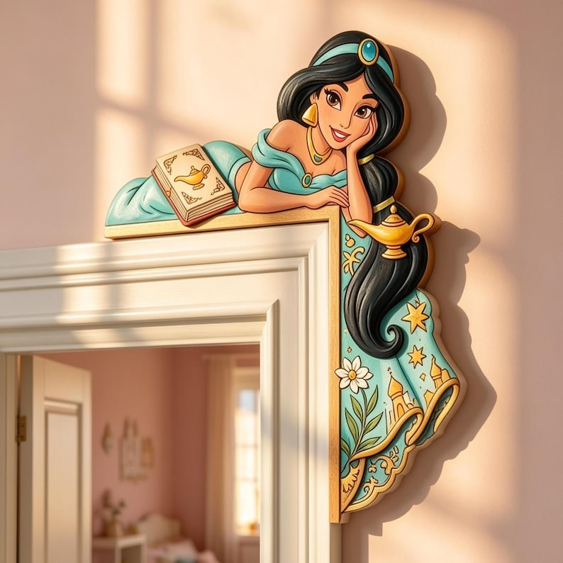 Jasmine Princess Door Corner Decor, Princess Wooden Door Corner, Fairytale Nursery Decor, Princess Bedroom Accent, Wood Door Topper