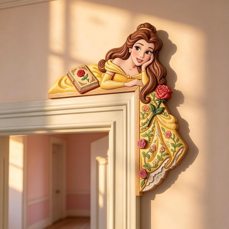 Belle Princess Door Corner Decor, Princess Wooden Door Corner, Fairytale Nursery Decor, Princess Bedroom Accent, Wood Door Topper