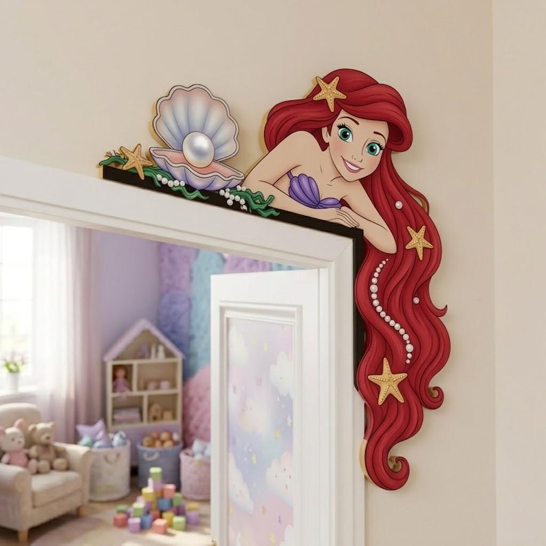 Personalised Princess Room Sign, Mermaid Door Corner, Princess Door Corner Sign, Ariel Door Sign, Wood Door Topper, Princess Door Topper