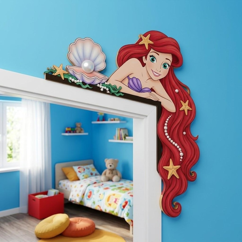 Personalised Princess Room Sign, Mermaid Door Corner, Princess Door Corner Sign, Ariel Door Sign, Wood Door Topper, Princess Door Topper