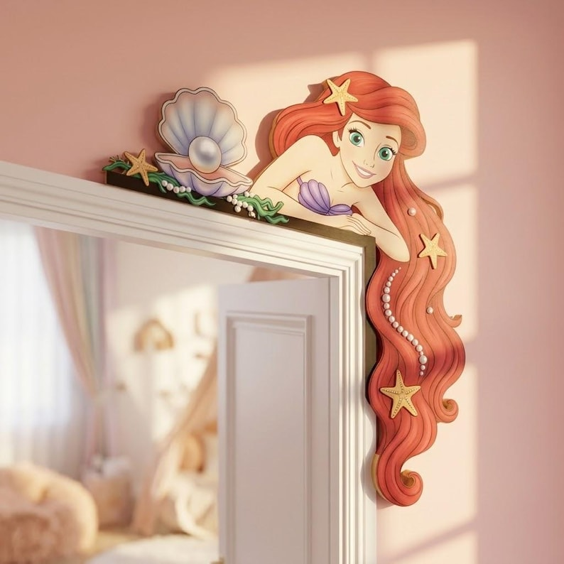 Personalised Princess Room Sign, Mermaid Door Corner, Princess Door Corner Sign, Ariel Door Sign, Wood Door Topper, Princess Door Topper