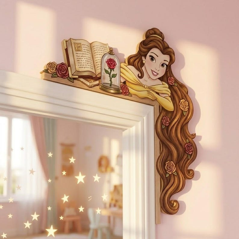 Belle Door Sign, Princess Room Signs, Princess Door Corner Sign, Personalised Princess Room Sign, Wood Door Topper, Princess Door Topper
