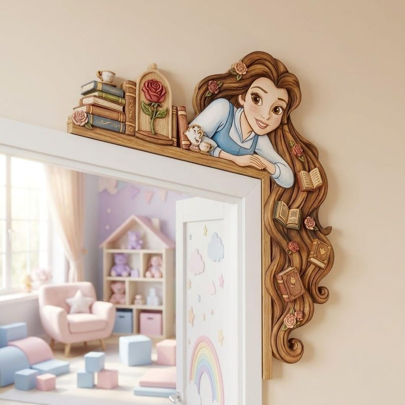 Belle Door Sign, Princess Room Signs, Princess Door Corner Sign, Personalised Princess Room Sign, Wood Door Topper, Princess Door Topper
