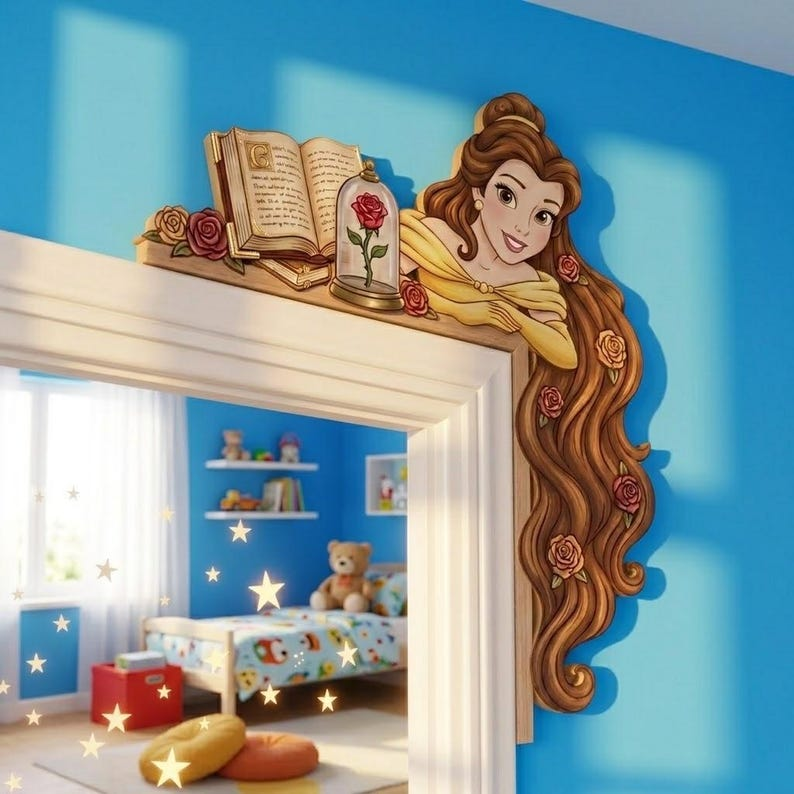 Belle Door Sign, Princess Room Signs, Princess Door Corner Sign, Personalised Princess Room Sign, Wood Door Topper, Princess Door Topper