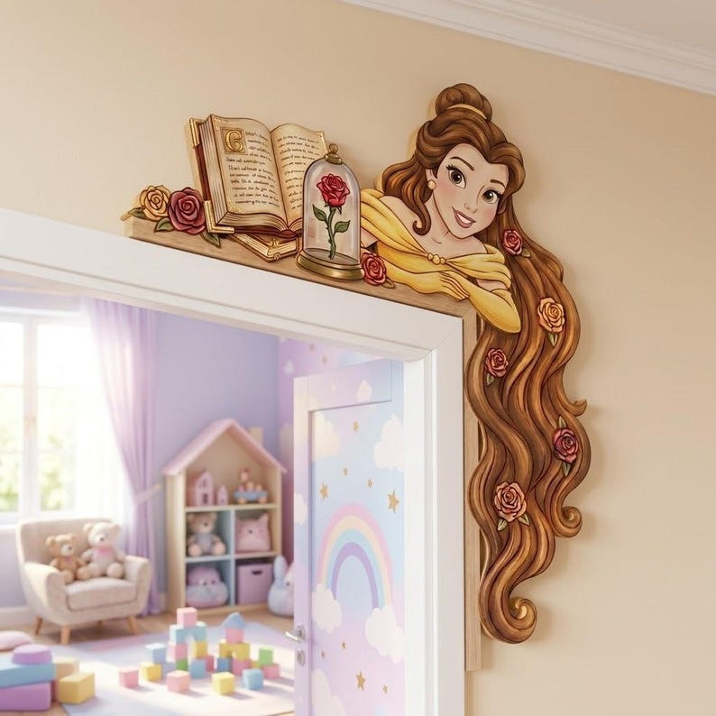 Belle Door Sign, Princess Room Signs, Princess Door Corner Sign, Personalised Princess Room Sign, Wood Door Topper, Princess Door Topper