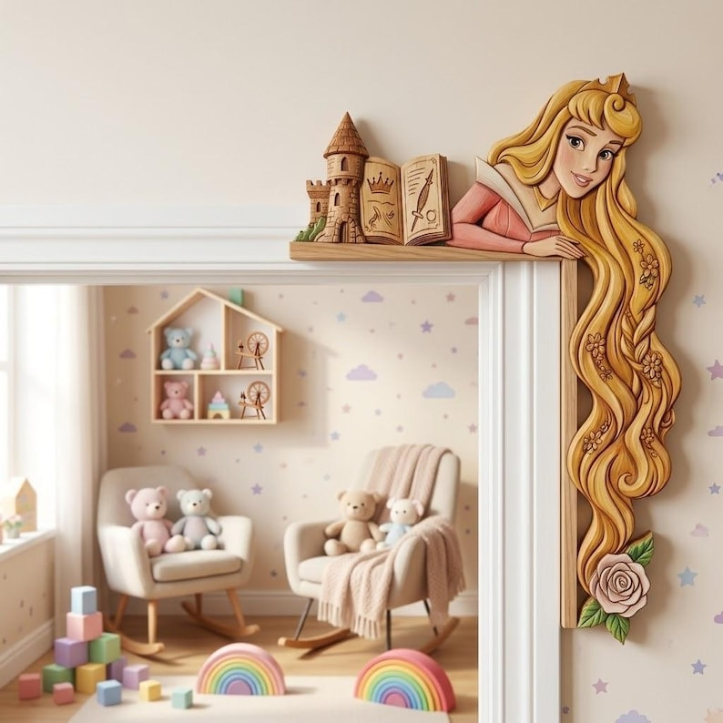 Aurora Door Sign, Princess Room Signs, Princess Door Corner Sign, Personalised Princess Room Sign, Wood Door Topper, Princess Door Topper