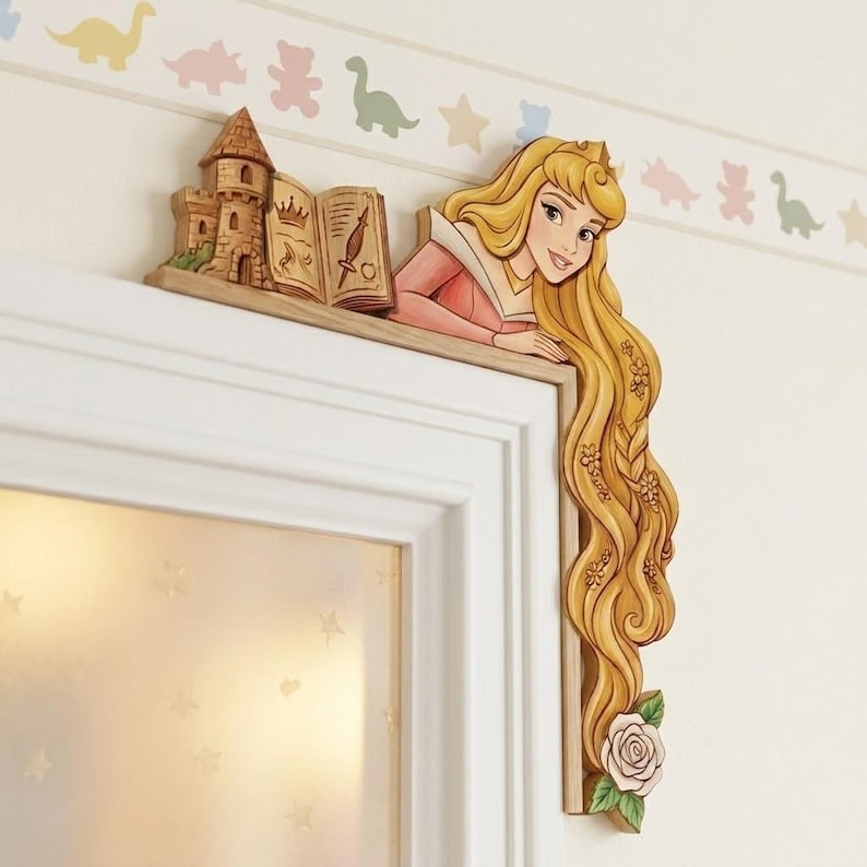 Aurora Door Sign, Princess Room Signs, Princess Door Corner Sign, Personalised Princess Room Sign, Wood Door Topper, Princess Door Topper