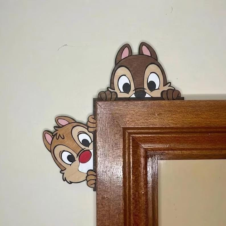 Chip & Dale Wooden Door Sign, Double Trouble Corner Sign, Chip Dale Peekaboo Door Decor