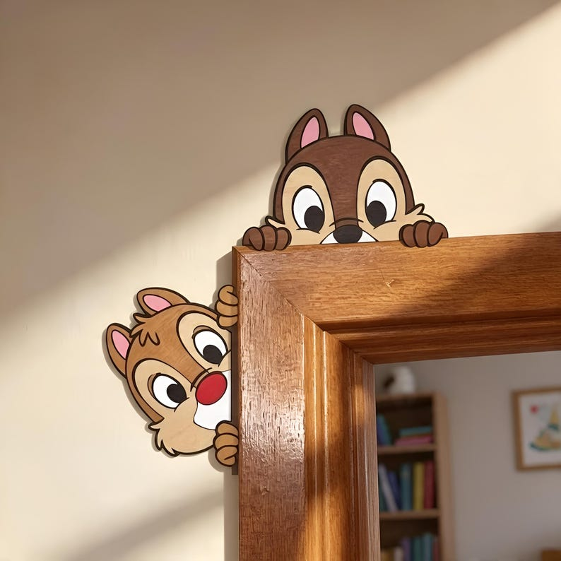 Chip & Dale Wooden Door Sign, Double Trouble Corner Sign, Chip Dale Peekaboo Door Decor