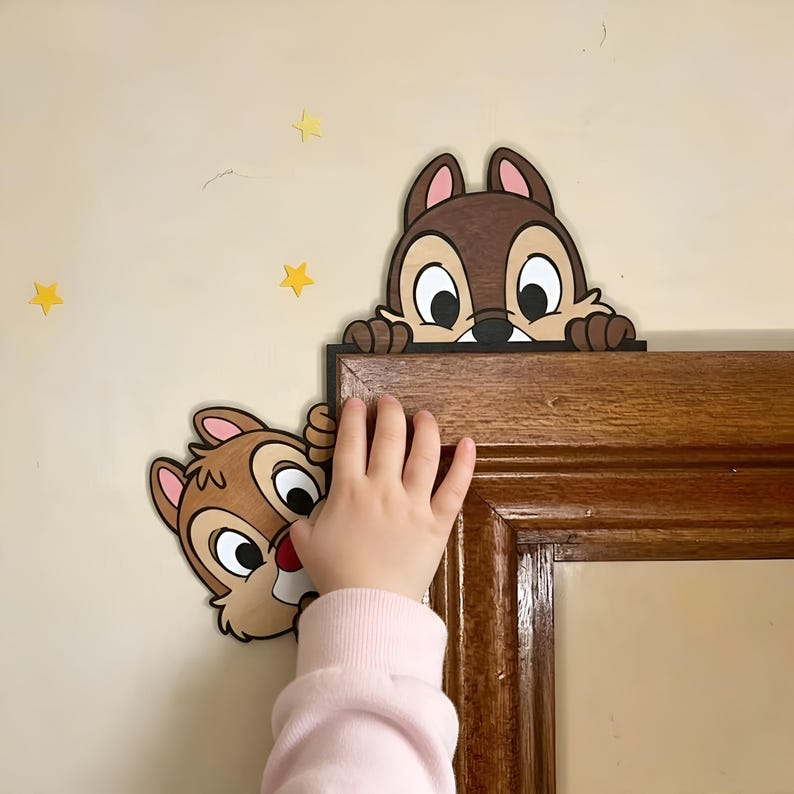 Chip & Dale Wooden Door Sign, Double Trouble Corner Sign, Chip Dale Peekaboo Door Decor