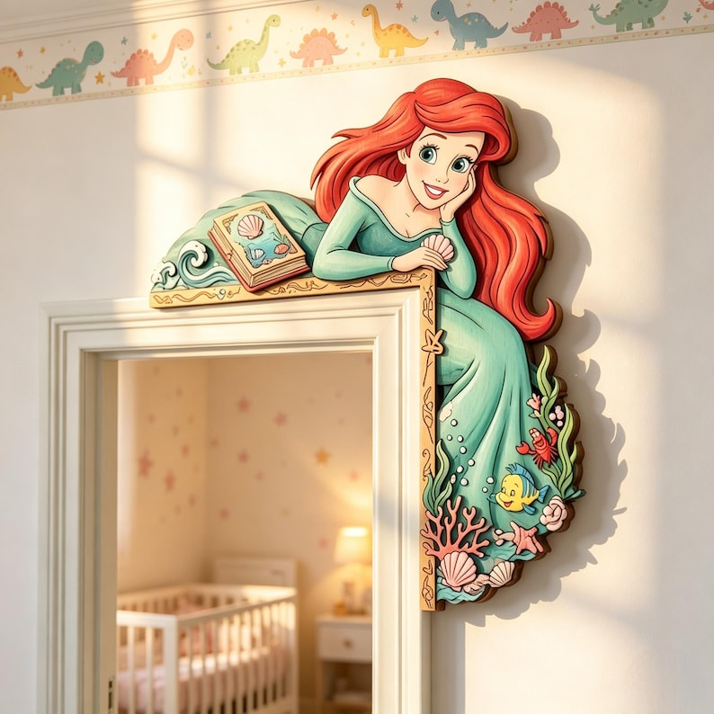 Ariel Princess Door Corner Decor, Little Mermaid Door Decor, Fairytale Nursery Accent, Princess Wooden Frame Sign, Wood Door Topper