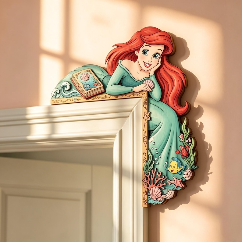 Ariel Princess Door Corner Decor, Little Mermaid Door Decor, Fairytale Nursery Accent, Princess Wooden Frame Sign, Wood Door Topper