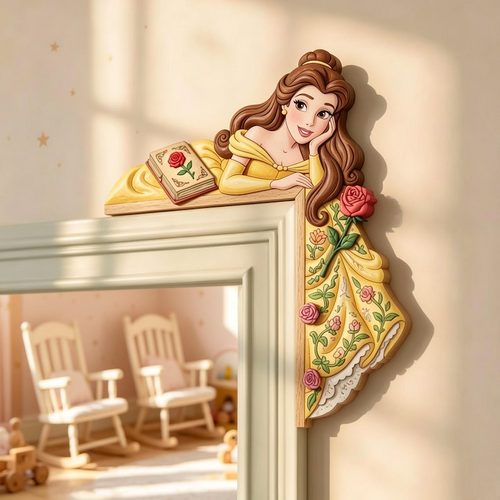 Belle Princess Door Corner Decor, Princess Wooden Door Corner, Fairytale Nursery Decor, Princess Bedroom Accent, Wood Door Topper