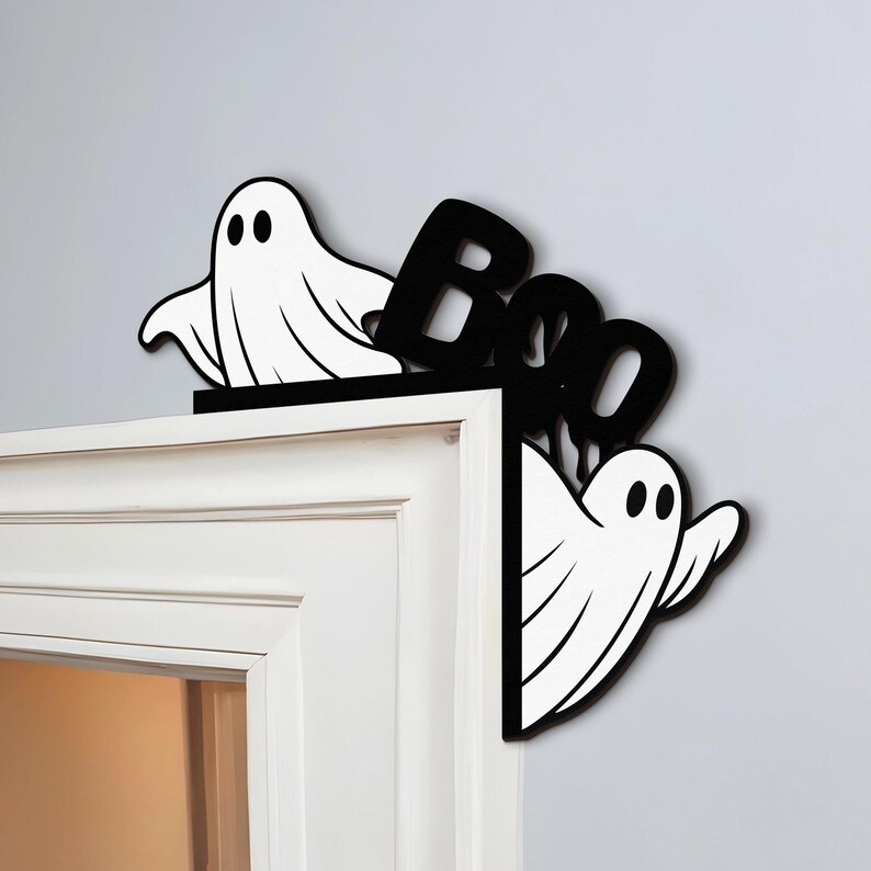 Ghost Boo Door Corner Sign, Cute Halloween Wood Sign, Fall Door Corner Art, Spooky Door Topper, Halloween Home Decor, Creepy Door Frame