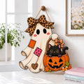 Halloween Ghost Door Hanger, Black Cat Pumpkin Leopard Bow Fall Decor