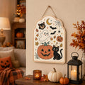 Halloween Door Hanging, Black Cat Pumpkin Ghost Sign, Cute Halloween Front Door Decor, Spooky Fall Porch Decoration